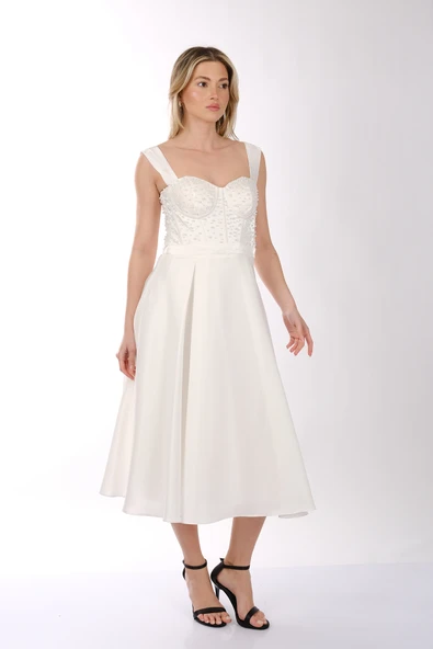 Kadın İnci Taşlı Tüllü Kısa Abiye Elbise Ankyra 25YANK3204 - Resim 6