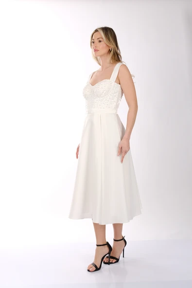 Kadın İnci Taşlı Tüllü Kısa Abiye Elbise Ankyra 25YANK3204 - Resim 10