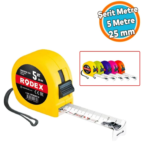 Şerit Metre Darbeye Dayanıklı Kilitli 5 Metre x 25 mm