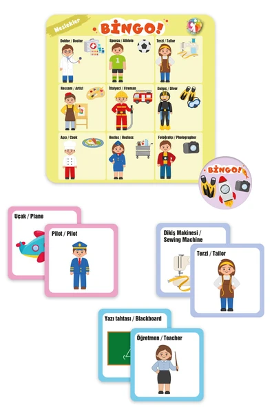 MERT BEBEK BİNGO OYUNU / MESLEKLER VE YARDIMCI ARAÇLARI - OCCUPATİONS AND AUXİLİARY TOOLS - 3