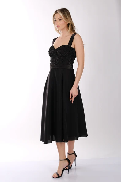 Kadın İnci Taşlı Tüllü Kısa Abiye Elbise Ankyra 25YANK3204 - Resim 9