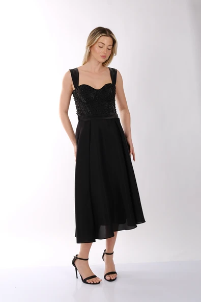 Kadın İnci Taşlı Tüllü Kısa Abiye Elbise Ankyra 25YANK3204 - Resim 4