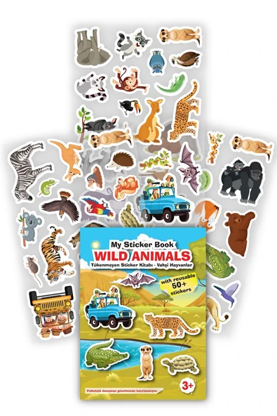 MERT BEBEK My Sticker Book '' Vahşi Hayvanlar-dinozorlar'' , 2li Set Tükenmeyen Sticker Kitabım - 2