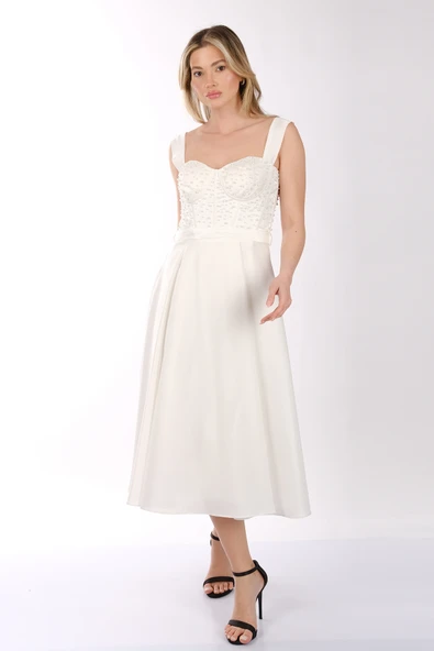 Kadın İnci Taşlı Tüllü Kısa Abiye Elbise Ankyra 25YANK3204 - Resim 8