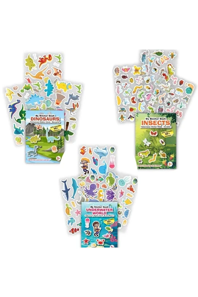 MERT BEBEK MY STİCKER BOOK '' DİNOZORLAR-BÖCEKLER-SUALTI'' , 3LÜ SET TÜKENMEYEN STİCKER KİTABI