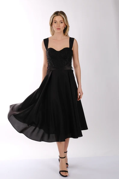 Kadın İnci Taşlı Tüllü Kısa Abiye Elbise Ankyra 25YANK3204 - Resim 7