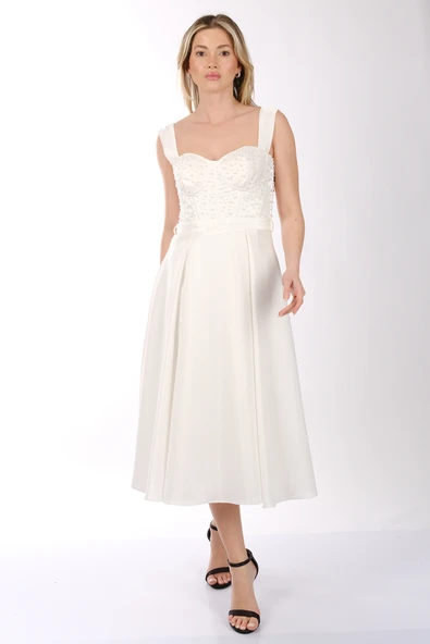 Kadın İnci Taşlı Tüllü Kısa Abiye Elbise Ankyra 25YANK3204 - Resim 3