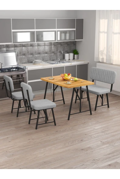 Hayat 70x110 Atlantik Mutfak Masası, Mutfak Masası Takımı, Yemek Masası, 2 Sandalye 1 Bench - Gri - 2