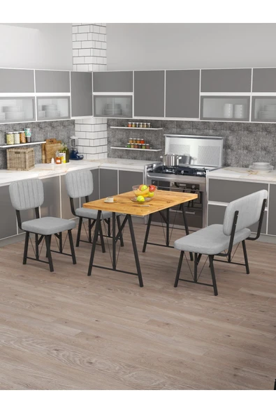 Hayat 70x110 Atlantik Mutfak Masası, Mutfak Masası Takımı, Yemek Masası, 2 Sandalye 1 Bench - Gri