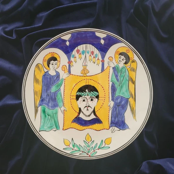 İsa Mesih'in Taşınan Portresi 25x25 cm El Boyama İznik Çini Tabak - 3