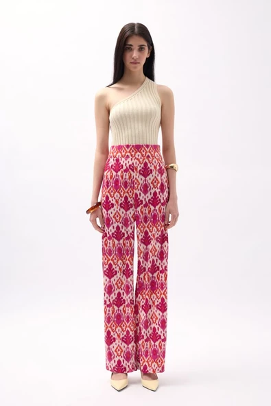Desenli Saten Pantolon - 3
