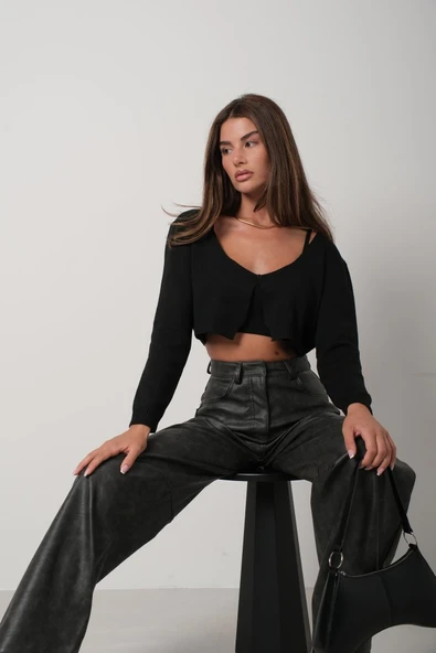 Askılı Bluz Hırka Triko Takım - 2