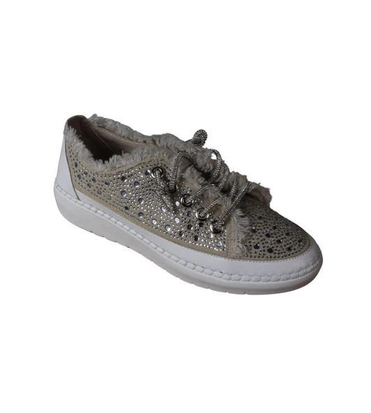 YAZKIŞ Kadın Mavi Kot Üzeri ve Bağcıkları Taşlı Sneaker Fashıon Günlük Spor Ayakkabı - Resim 2