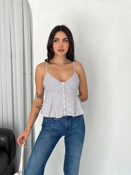 Askılı Dekolte Deraylı Crop - Beyaz - 2
