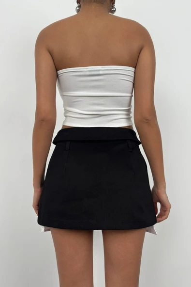 Bel Katlamalı Pileli Mini Etek - 4