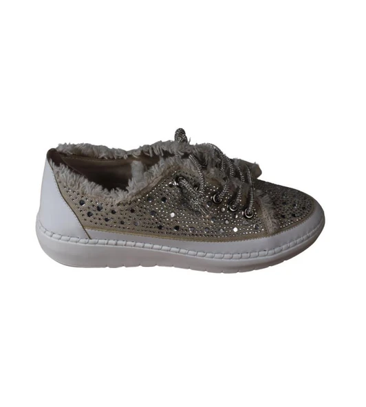 YAZKIŞ Kadın Mavi Kot Üzeri ve Bağcıkları Taşlı Sneaker Fashıon Günlük Spor Ayakkabı - Resim 5