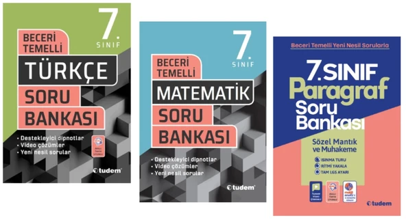 TUDEM YAYINLARI 7.SINIF BECERİ TEMELLİ TÜRKÇE - MATEMATİK - PARAGRAF SORU BANKASI ürün görseli