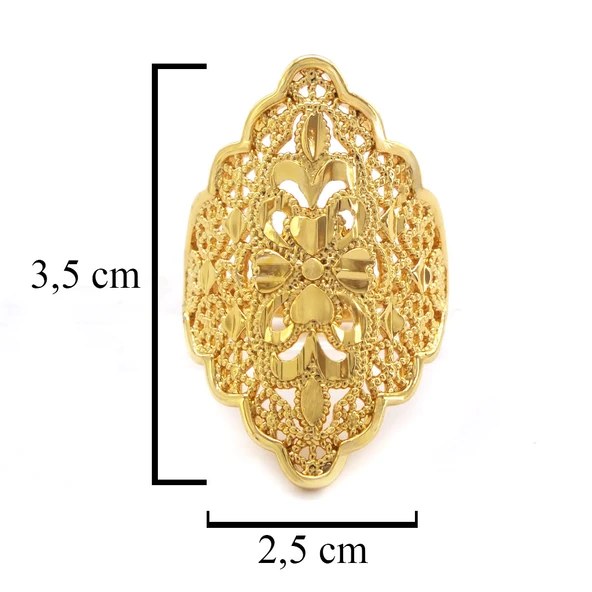 Çelik Yüzük Kadın Altın Kaplama Desenli İmitasyon Hint Model Yüzük Ayarlanabilir Boy YZK-474 - 4