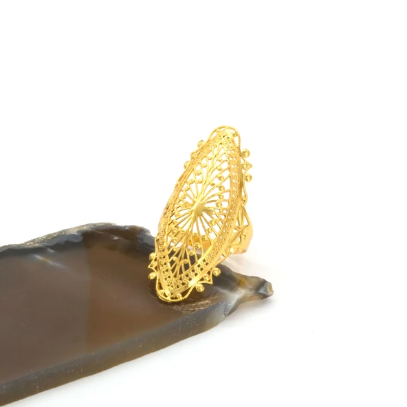 Çelik Yüzük Kadın Altın Kaplama Hint Model YZK-509 - 3