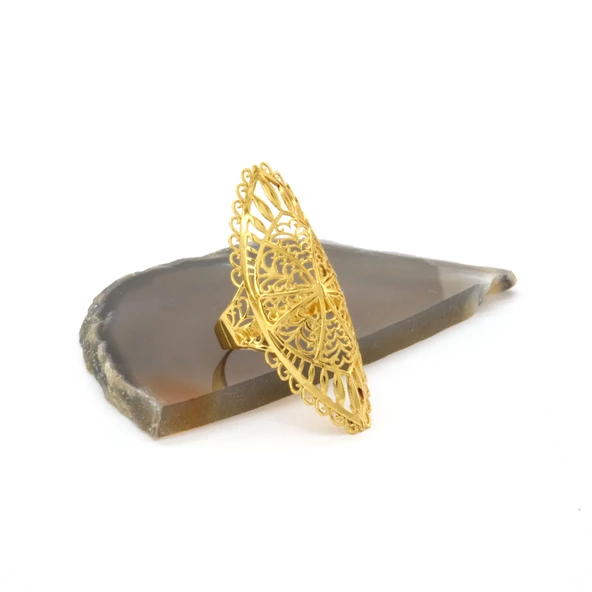 Çelik Yüzük Kadın Altın Kaplama Hint Model YZK-507 - 2