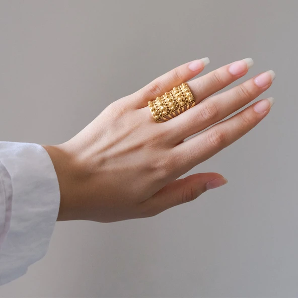 Çelik Yüzük Kadın Altın Kaplama Dorikalı Kaburga YZK-479 - 2