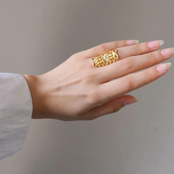 Çelik Yüzük Kadın Altın Kaplama Sonsuzluk Desenli YZK-496 - 2