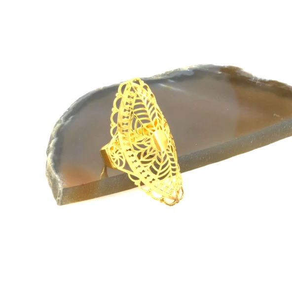 Çelik Yüzük Kadın Altın Kaplama Hint Model YZK-508 - 3