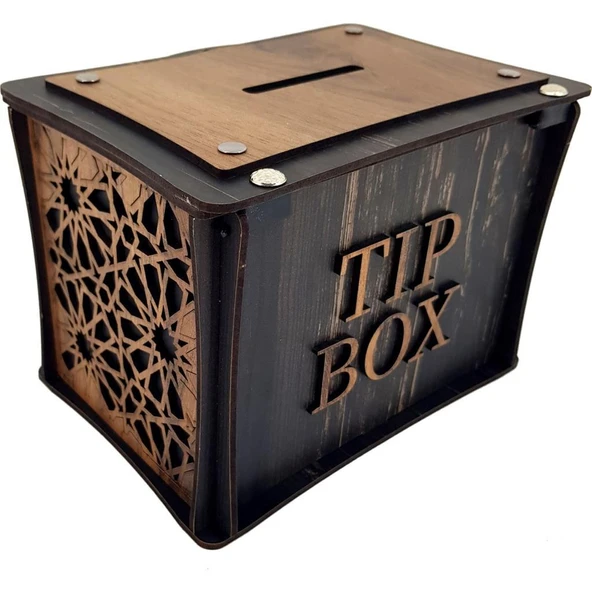El Yapımı Dikdörtgen Ahşap Bahşiş Kutusu Sandık Tip Box Kumbara Tibbox - 5