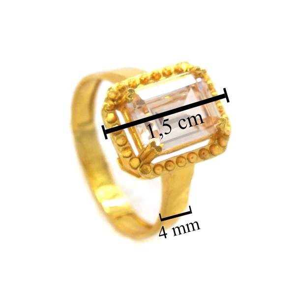 Çelik Baget Yüzük Altın Kaplama Düz Kenarlı YZK-458 - 3