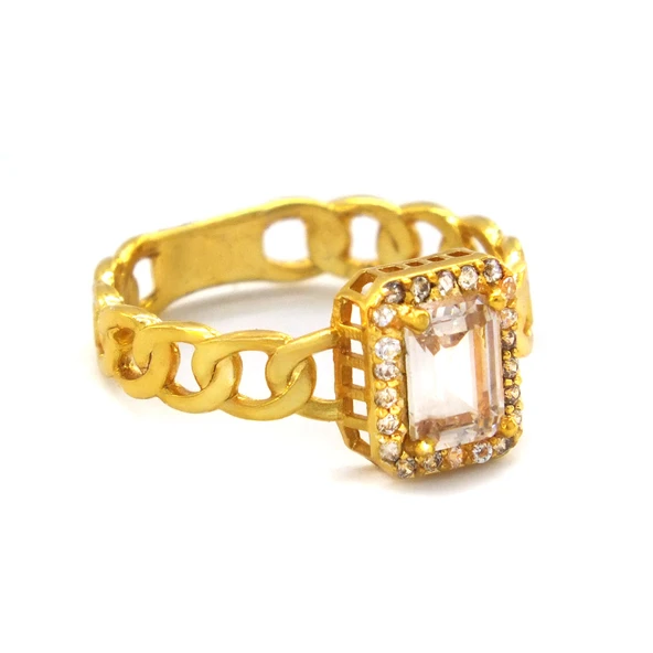 Çelik Baget Yüzük Altın Kaplama Zincir Detaylı YZK-441 - 5