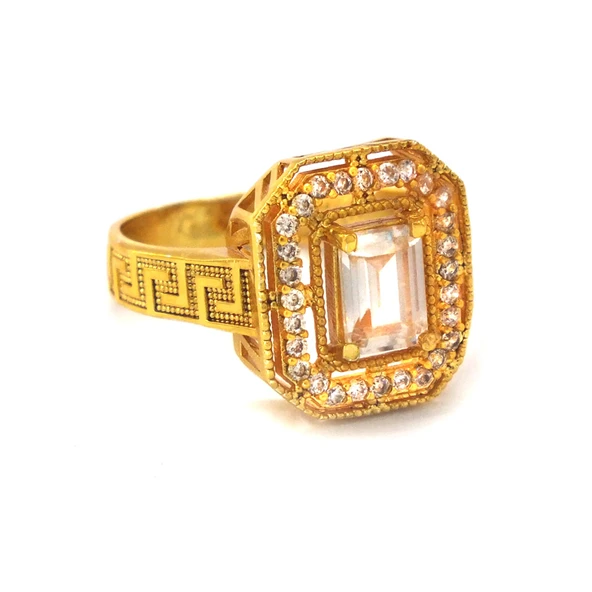 Altın Kaplama 2 Sıra Zirkon Taşlı Baget Yüzük YZK-450 - 5