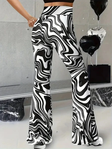 Kadın Yüksek Bel Zebra Desenli Tayt - 3