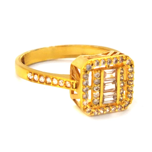 Çelik Baget Yüzük Altın Kaplama Kenarı Taşlı YZK-451 - 3