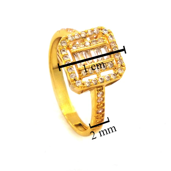 Çelik Baget Yüzük Altın Kaplama Kenarı Taşlı YZK-451 - 5