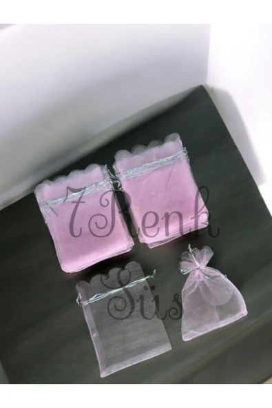 Kına Ve Çerez Kesesi,tesbih Kesesi, 50 Adet Pembe Düz 12x14 Cm ,desenli Tül Kese