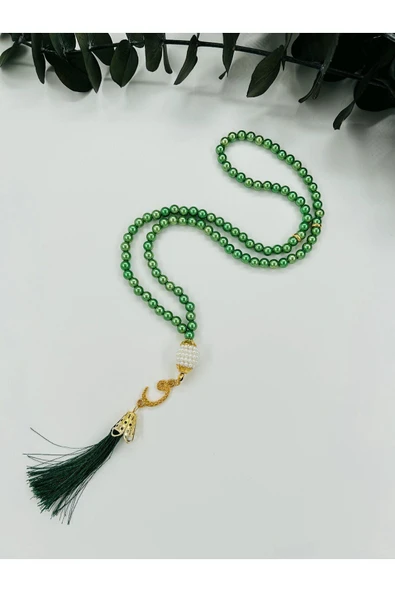 10 ADET HEDİYELİK VAVLI PÜSKÜLLÜ PLASTİK İNCİ 99'LU NAMAZ TESBİHİ - 6