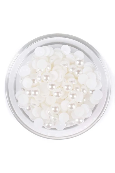 - BUTİK CENTER - Yuvarlak Yarım Inci Boncuk, Beyaz Renk Yarım Inci Plastik Boncuk (200ADET) - 3