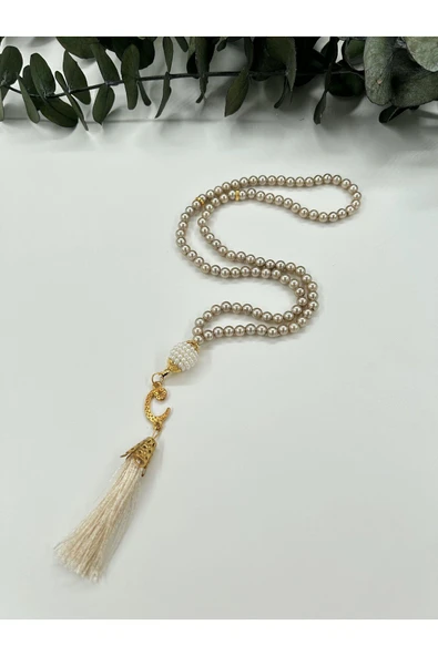 10 ADET HEDİYELİK VAVLI PÜSKÜLLÜ PLASTİK İNCİ 99'LU NAMAZ TESBİHİ - 5