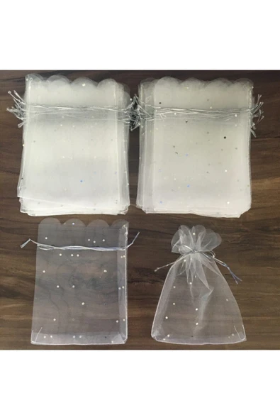 25 Kırık Beyaz TUl Kese Organze Pullu