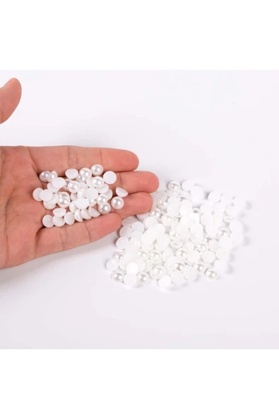- BUTİK CENTER - Yuvarlak Yarım Inci Boncuk, Beyaz Renk Yarım Inci Plastik Boncuk (200ADET)