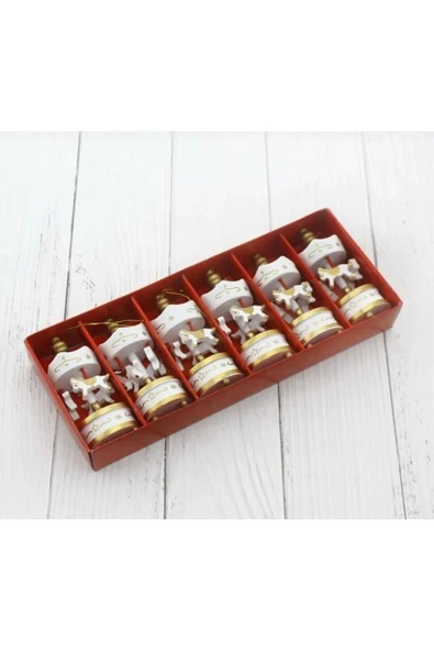 Krem Ahşap Mini Atlı Karınca 6lı Set Nostaljik Ahşap El Yapımı Atlı Karınca Dekoratif 6'lı Süsler - 3