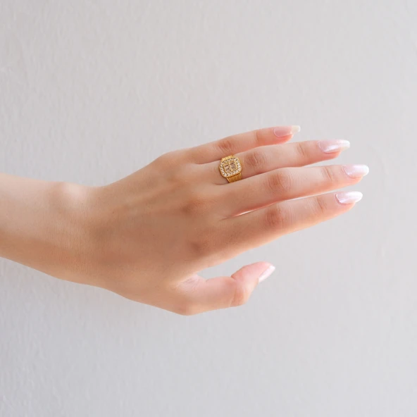 Altın Kaplama Zirkon Taşlı Hasır Model Baget Yüzük YZK-446 - 2