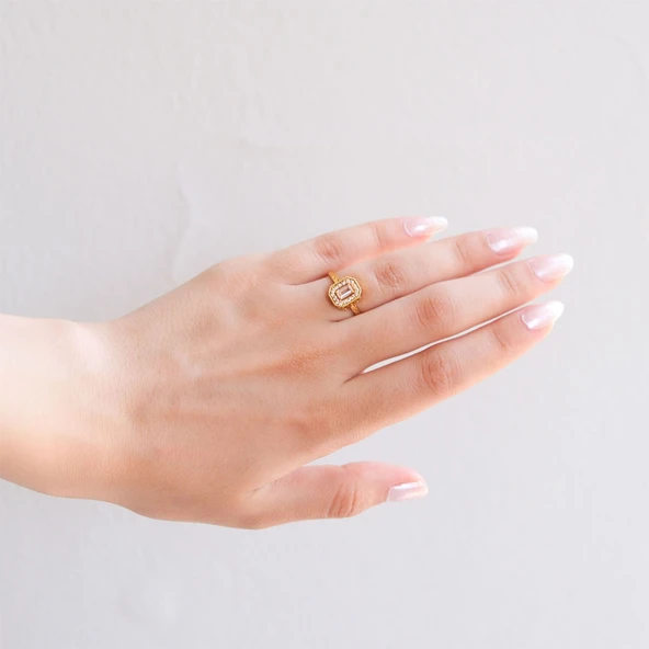 Çelik Baget Yüzük Altın Kaplama Oval Montür YZK-459 - 2