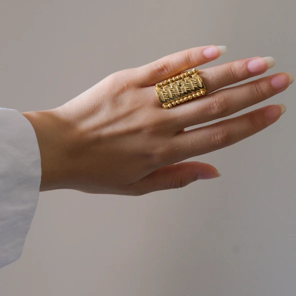 Çelik Yüzük Altın Kaplama Dorikalı Kaburga YZK-484 - 2