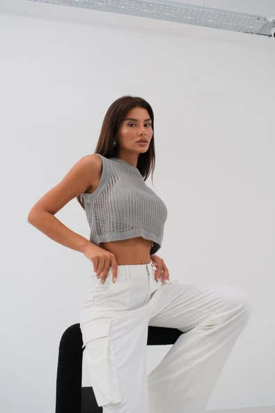 Ajurlu Crop Süveter - 2