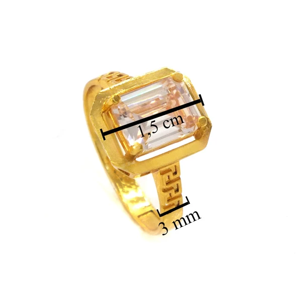 Çelik Baget Yüzük Altın Kaplama Kenarları Desenli YZK-449 - 4