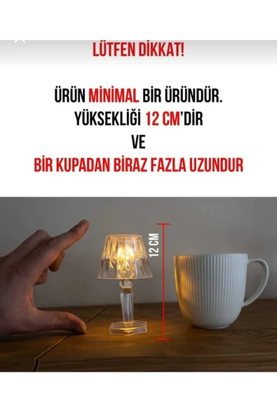 Kristal Gece Lambası Mini Boy Pilli Abajur Model Cafe Restorant 12 Cm - 6
