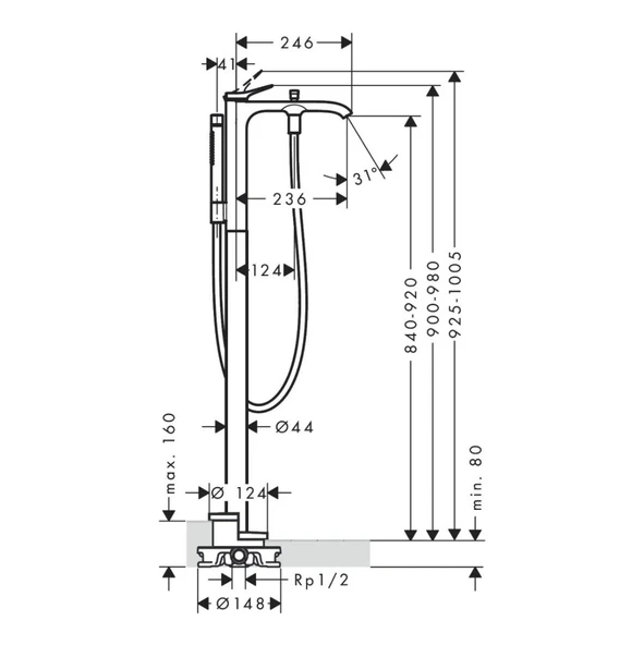Hansgrohe Vivenis Yerden Küvet Bataryası 75445000 - 2