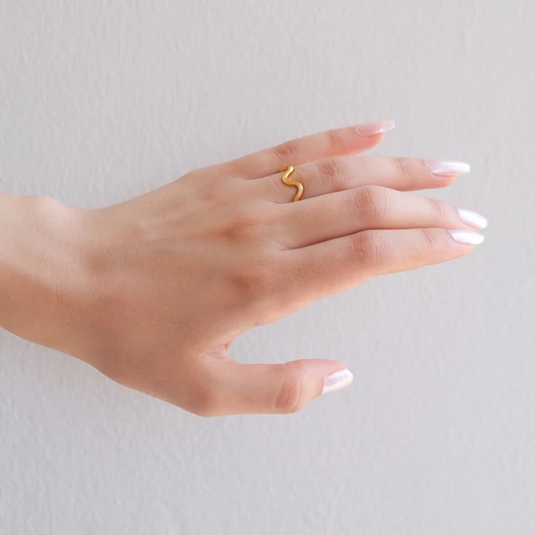 Çelik Yüzük Kadın Altın Kaplama Zigzag Ajda YZK-457 - 2