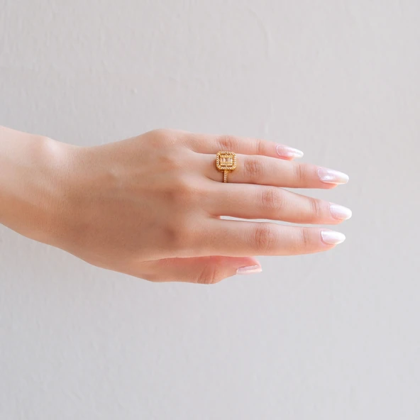 Çelik Baget Yüzük Altın Kaplama Kenarı Taşlı YZK-451 - 2